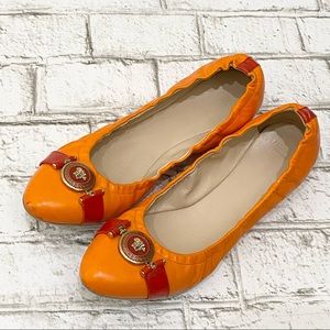 VERSACE Medusa Medallion Flats Orange/Red Color-block Ballerina Flats Size 41